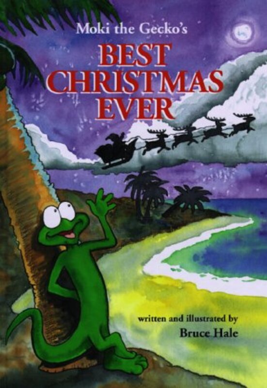 Book cover for "Moki the Gecko's Best Christmas Ever" by Bruce Hale