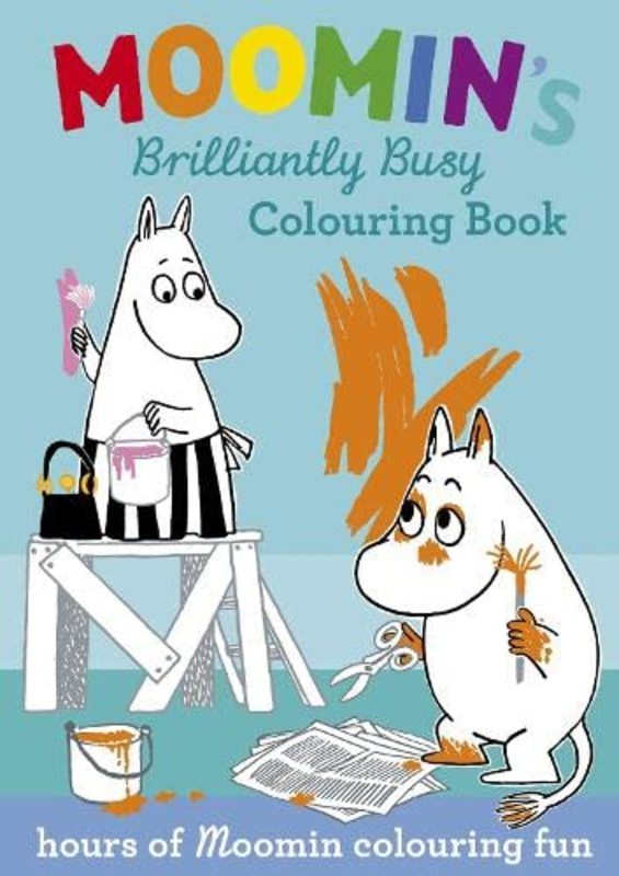 Book cover for "Moomin's Brilliantly Busy Colouring Book" by Tove Jansson