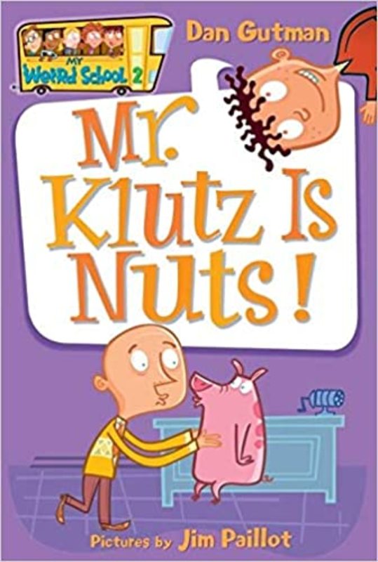 Book cover for "Mr. Klutz Is Nuts!" by Dan Gutman