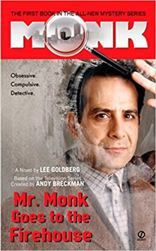 Book cover for "Mr. Monk Goes to the Firehouse" by Lee Goldberg