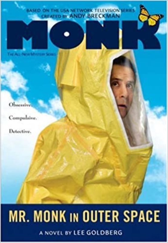 Book cover for "Mr. Monk in Outer Space" by Lee Goldberg