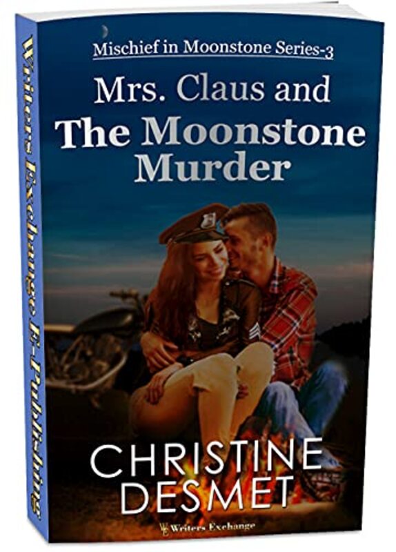 Book cover for "Mrs Claus and the Moonstone Murder" by Christine DeSmet