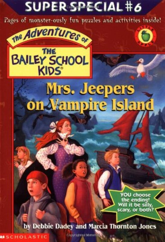 Book cover for "Mrs. Jeepers on Vampire Island" by Marcia Thornton Jones