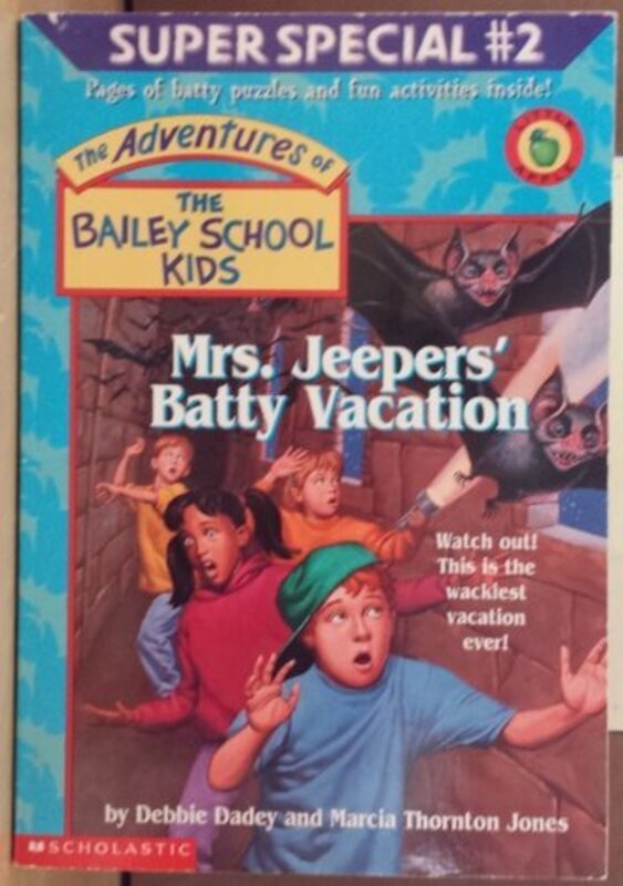 Book cover for "Mrs. Jeepers' Batty Vacation" by Marcia Thornton Jones
