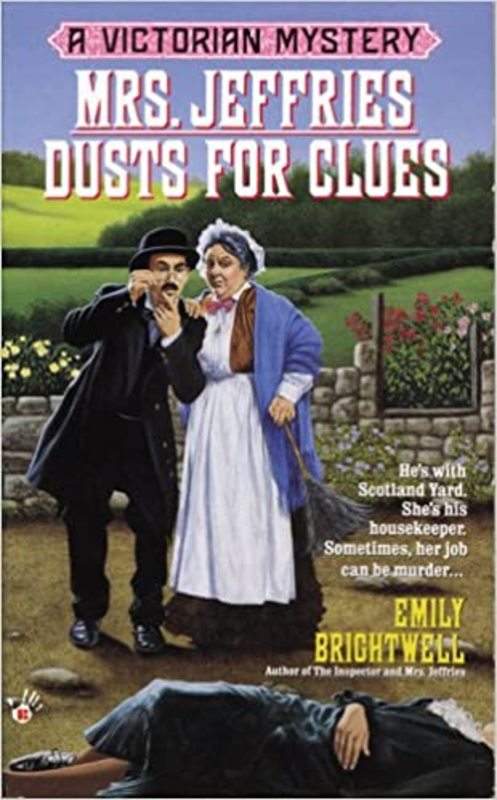 Book cover for "Mrs. Jeffries Dusts for Clues" by Emily Brightwell