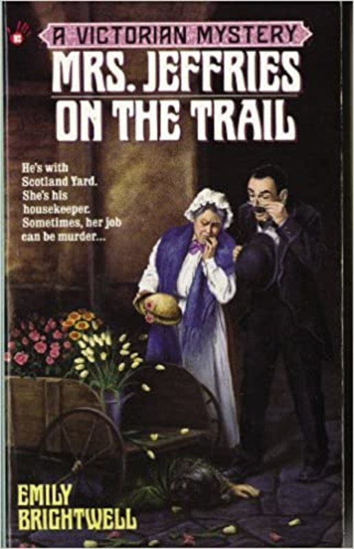 Book cover for "Mrs. Jeffries on the Trail" by Emily Brightwell