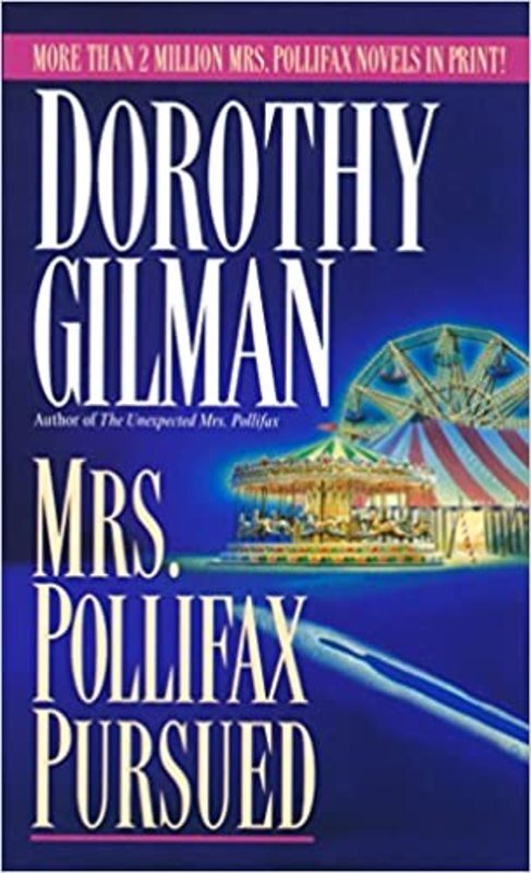 Book cover for "Mrs. Pollifax Pursued" by Dorothy Gilman