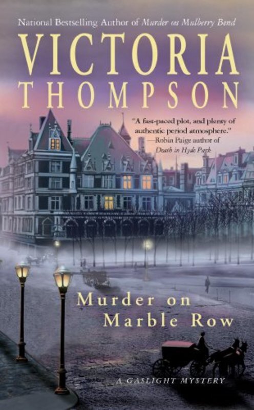 Book cover for "Murder on Marble Row" by Victoria Thompson
