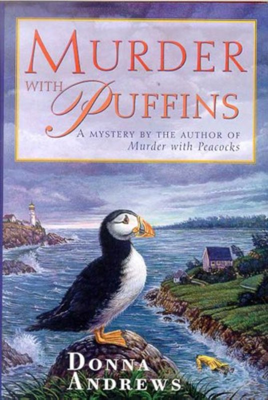 Book cover for "Murder with Puffins" by Donna Andrews