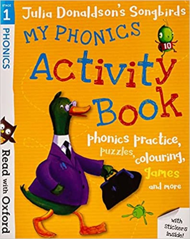 Book cover for "My Phonics Activity Book" by Julia Donaldson