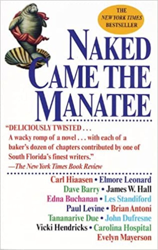 Book cover for "Naked Came the Manatee" by Carl Hiaasen