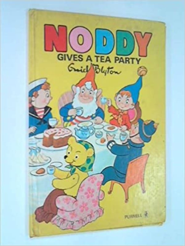 Book cover for "Noddy Gives A Tea Party" by Enid Blyton