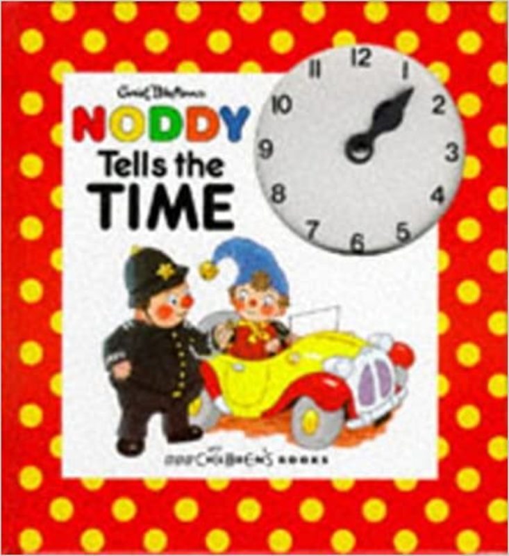 Book cover for "Noddy Tells the Time" by Enid Blyton