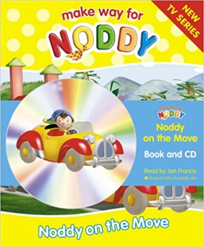 Book cover for "Noddy on the Move" by Enid Blyton