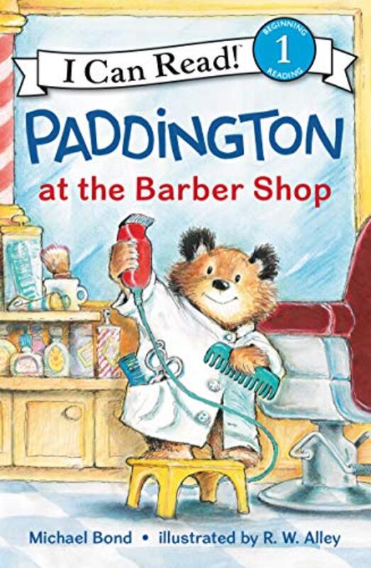 Book cover for "Paddington at the Barber Shop" by Michael Bond