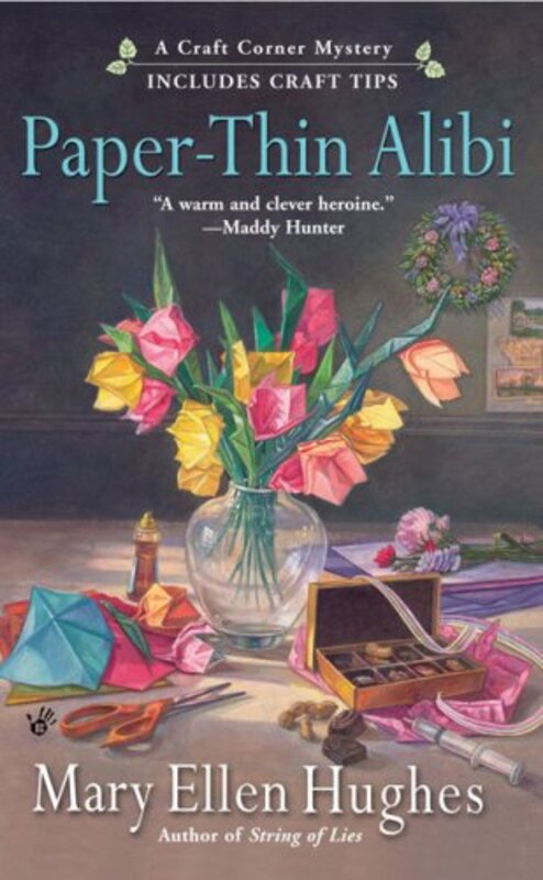 Book cover for "Paper-Thin Alibi" by Mary Ellen Hughes