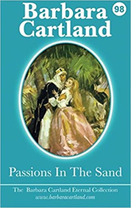 Book cover for "Passions in the Sand" by Barbara Cartland