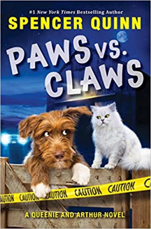 Book cover for "Paws vs. Claws" by Spencer Quinn