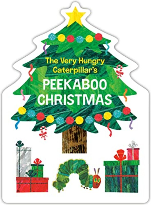 Book cover for "Peekaboo Christmas with the Very Hungry Caterpillar" by Eric Carle