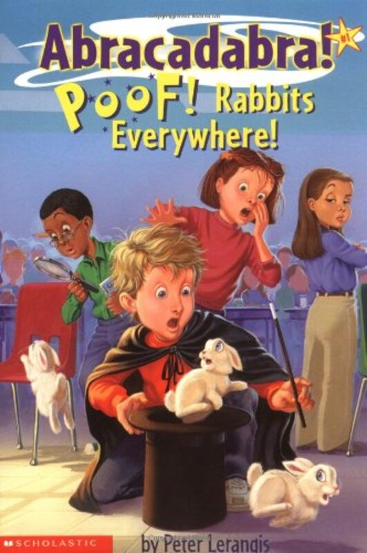 Book cover for "Poof! Rabbits Everywhere" by Peter Lerangis