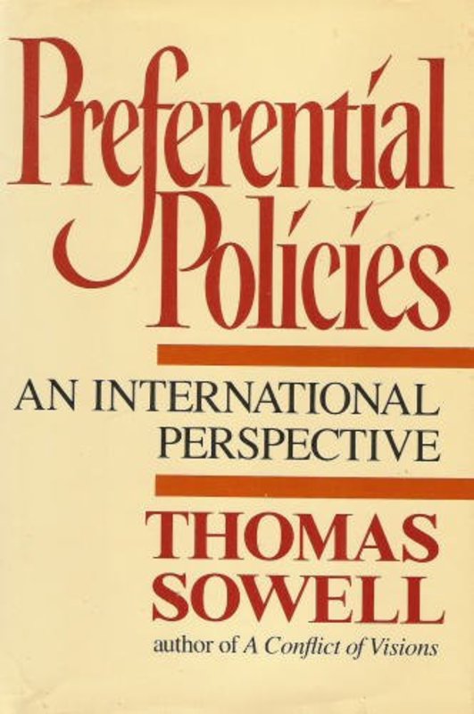 Book cover for "Preferential Policies" by Thomas Sowell