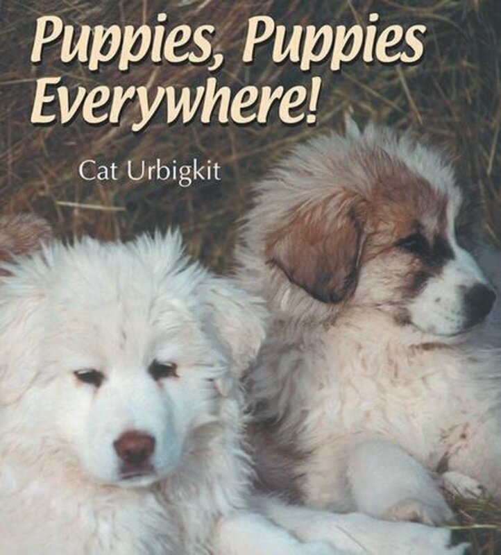 Book cover for "Puppies, Puppies Everywhere!" by Cat Urbigkit