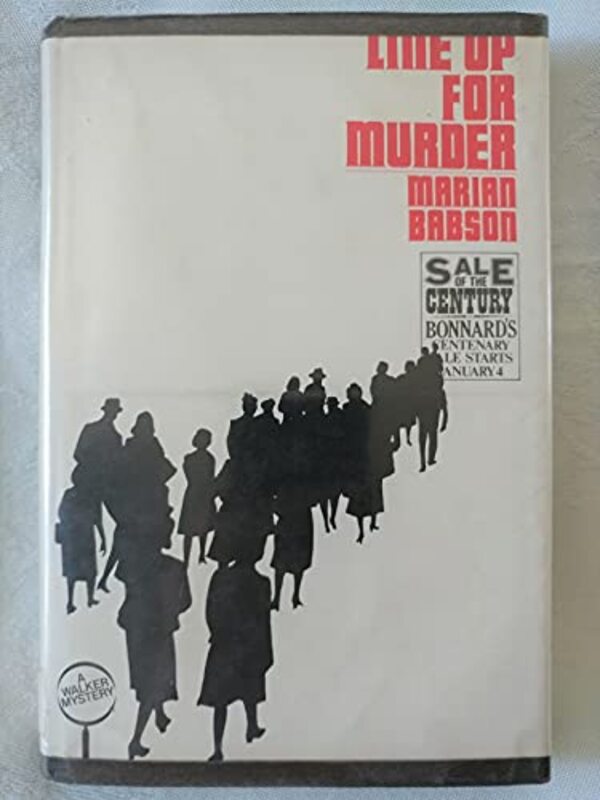 Book cover for "Queue Here for Murder" by Marian Babson
