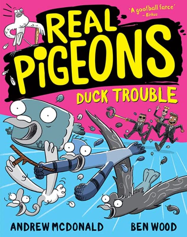 Book cover for "Real Pigeons Duck Trouble" by Andrew McDonald