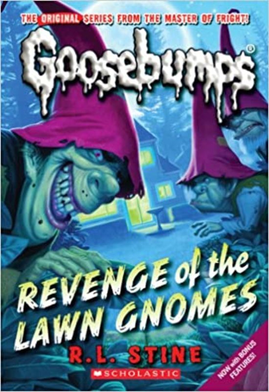 Book cover for "Revenge of the Lawn Gnomes" by R.L. Stine