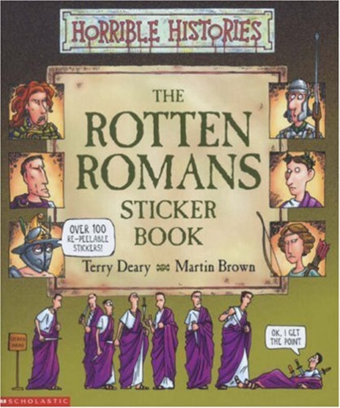 Book cover for "Rotten Romans Sticker Book" by Terry Deary