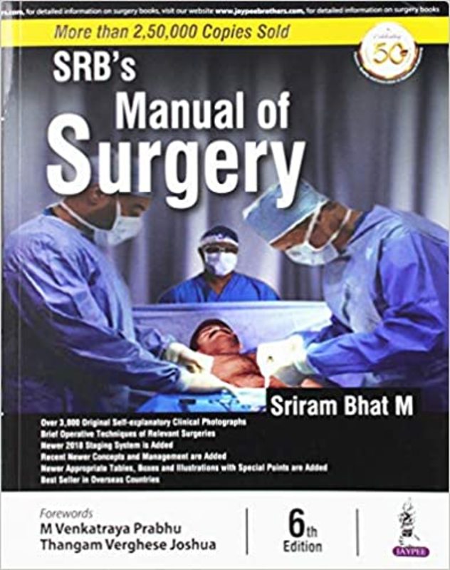 Book cover for "SRB’s Manual of Surgery" by Sriram Bhat M