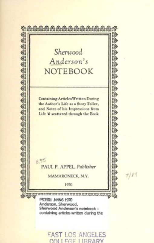 Book cover for "Sherwood Anderson's Notebook" by Sherwood Anderson