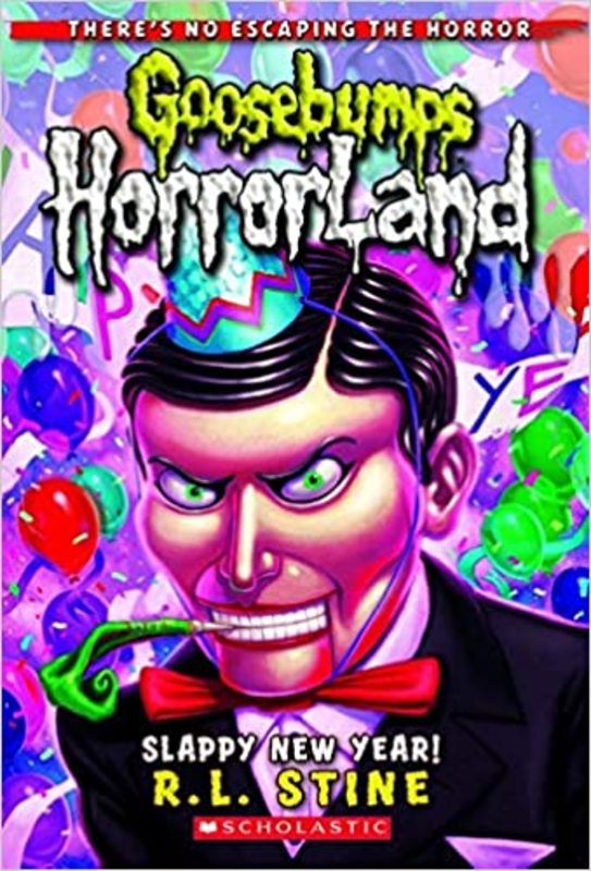 Book cover for "Slappy New Year!" by R.L. Stine