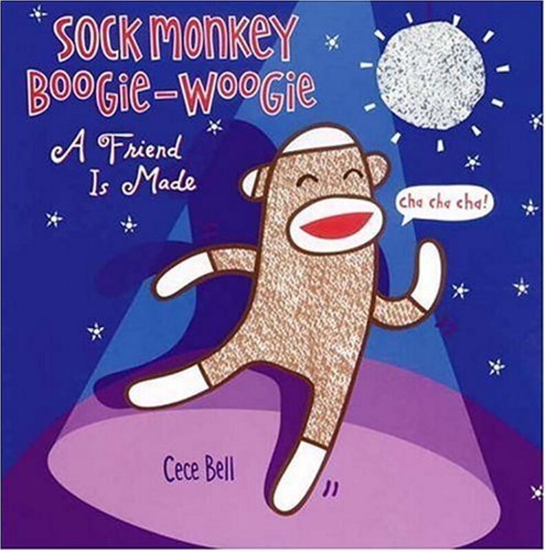 Book cover for "Sock Monkey Boogie Woogie: A Friend Is Made" by Cece Bell