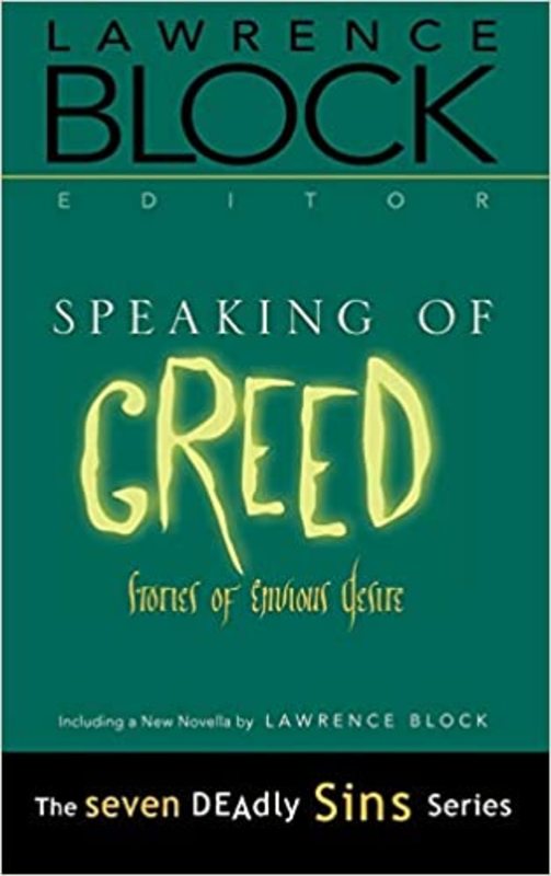 Book cover for "Speaking of Greed" by Lawrence Block