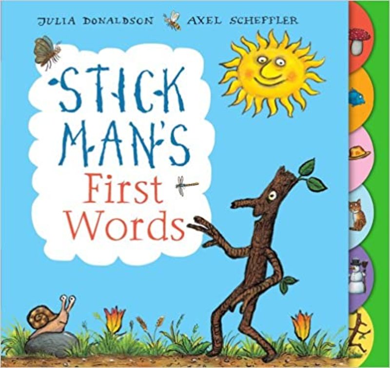 Book cover for "Stick Man's First Words" by Julia Donaldson
