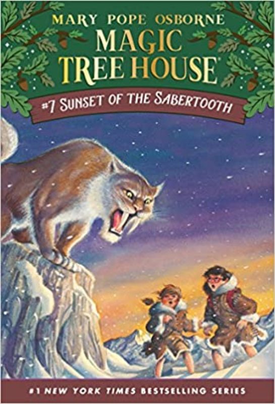 Book cover for "Sunset of the Sabertooth / Mammoth to the Rescue" by Mary Pope Osborne