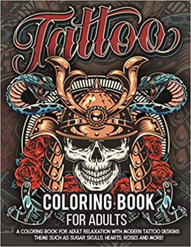Book cover for "Tattoo Coloring Book for Adults" by Tattoo Coloring Press