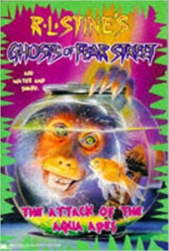 Book cover for "The Attack of the Aqua Apes" by R.L. Stine