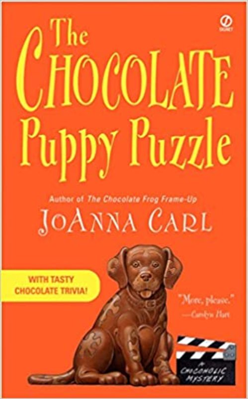 Book cover for "The Chocolate Puppy Puzzle" by JoAnna Carl