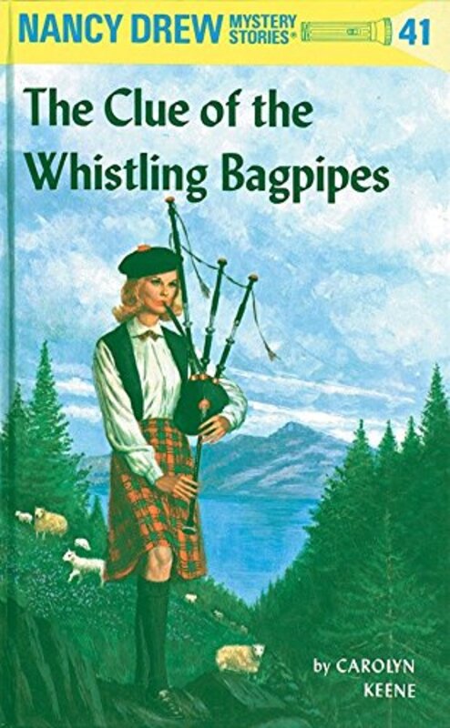 Book cover for "The Clue of the Whistling Bagpipes" by Mildred A Wirt