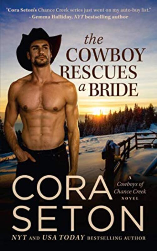Book cover for "The Cowboy Rescues a Bride" by Cora Seton