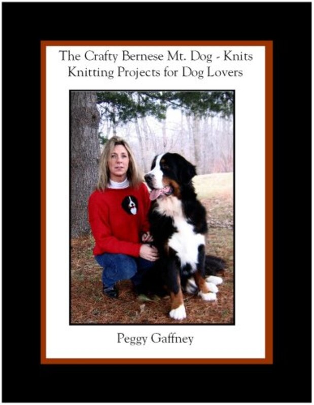 Book cover for "The Crafty Bernese Mt. Dog Knits" by Peggy Gaffney
