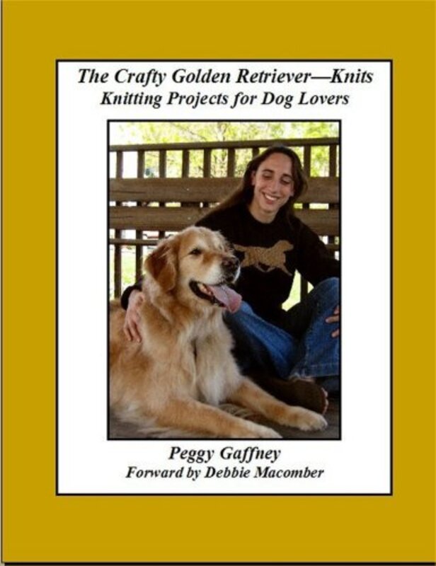 Book cover for "The Crafty Golden Retriever Knits" by Peggy Gaffney