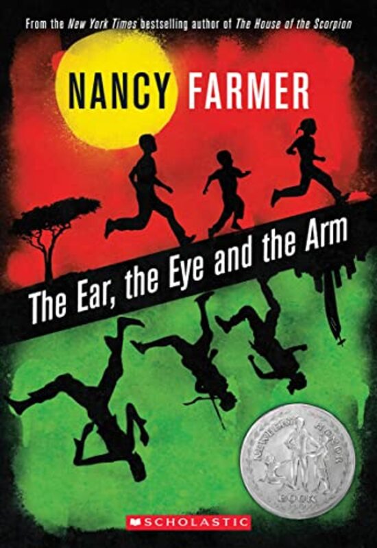 Book cover for "The Ear, the Eye, and the Arm" by Nancy Farmer