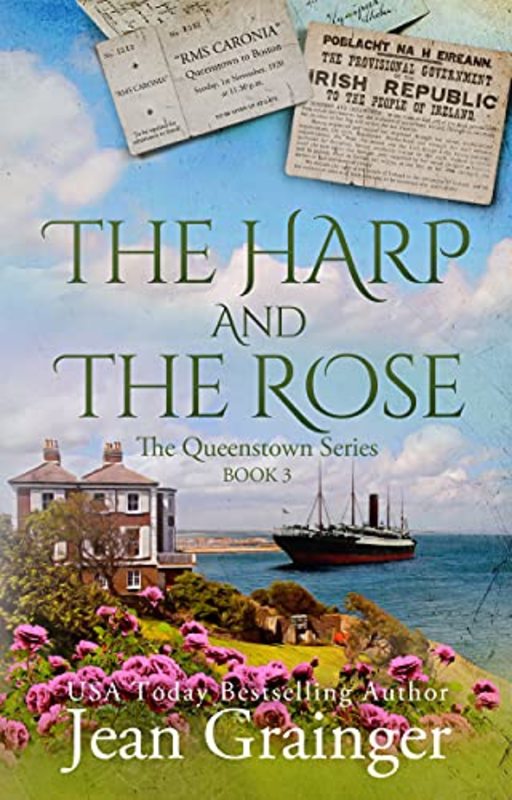 Book cover for "The Harp and the Rose" by Jean Grainger
