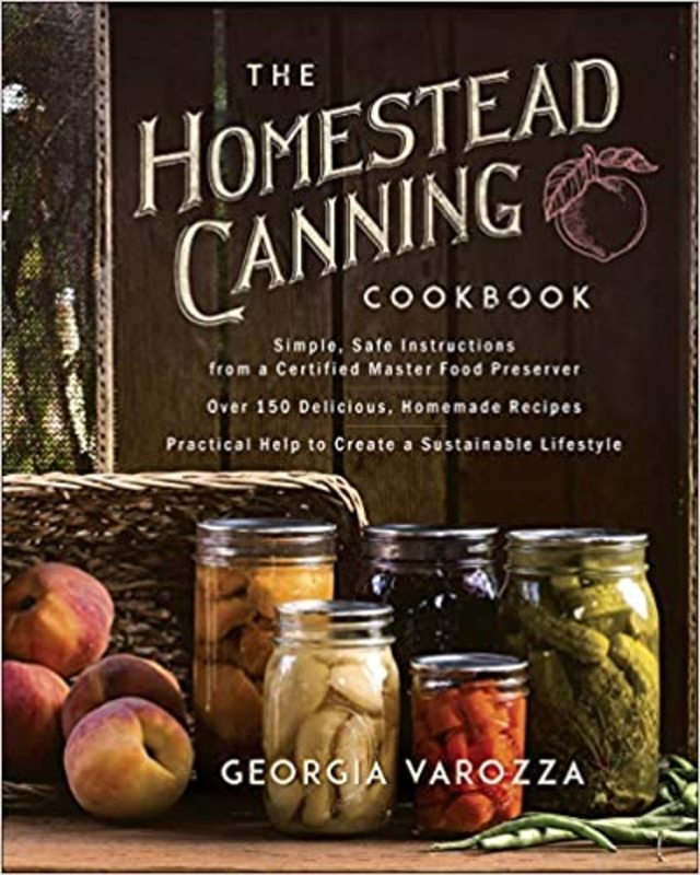 Book cover for "The Homestead Canning Cookbook" by Georgia Varozza
