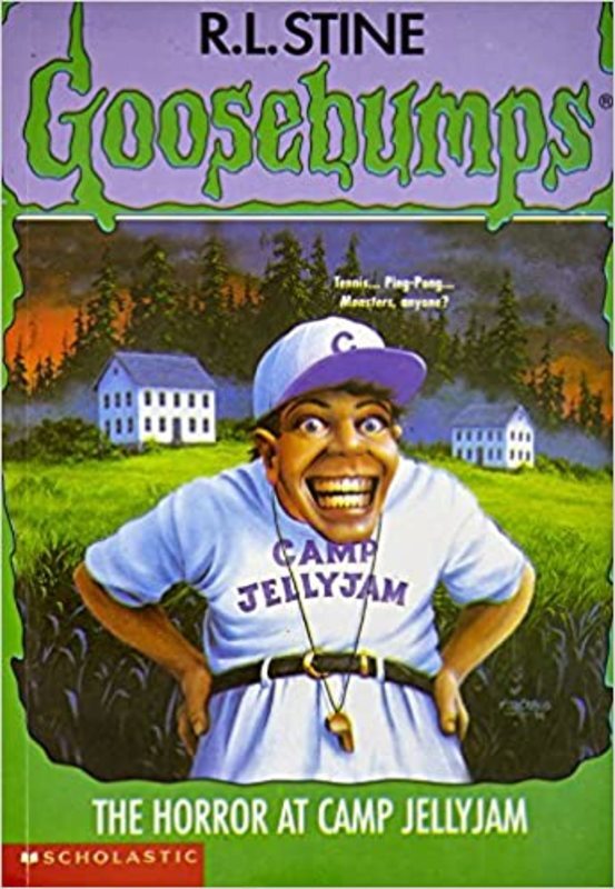 Book cover for "The Horror at Camp Jellyjam" by R.L. Stine