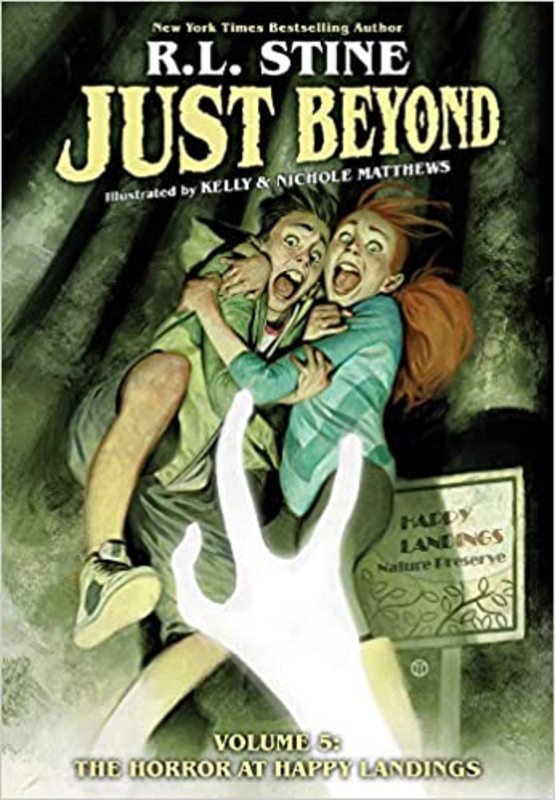 Book cover for "The Horror at Happy Landings" by R.L. Stine