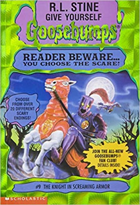 Book cover for "The Knight in Screaming Armor" by R.L. Stine